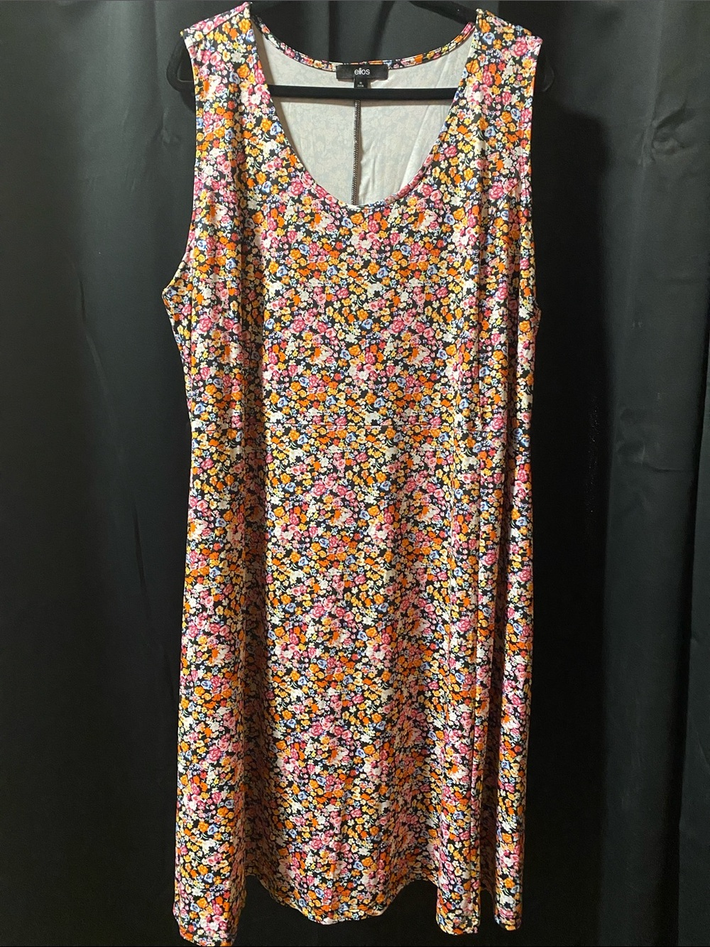 Ellos Sleeveless Floral Dress in Black, Pink, and Orange